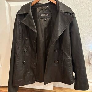 GUESS Women's Black/ dark Brown Leather Jacket